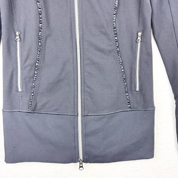 Lululemon Nice Asana Funnel Neck Athletic Mid-Layer Ruffle Jacket In Black Sz 4 - Picture 11 of 16